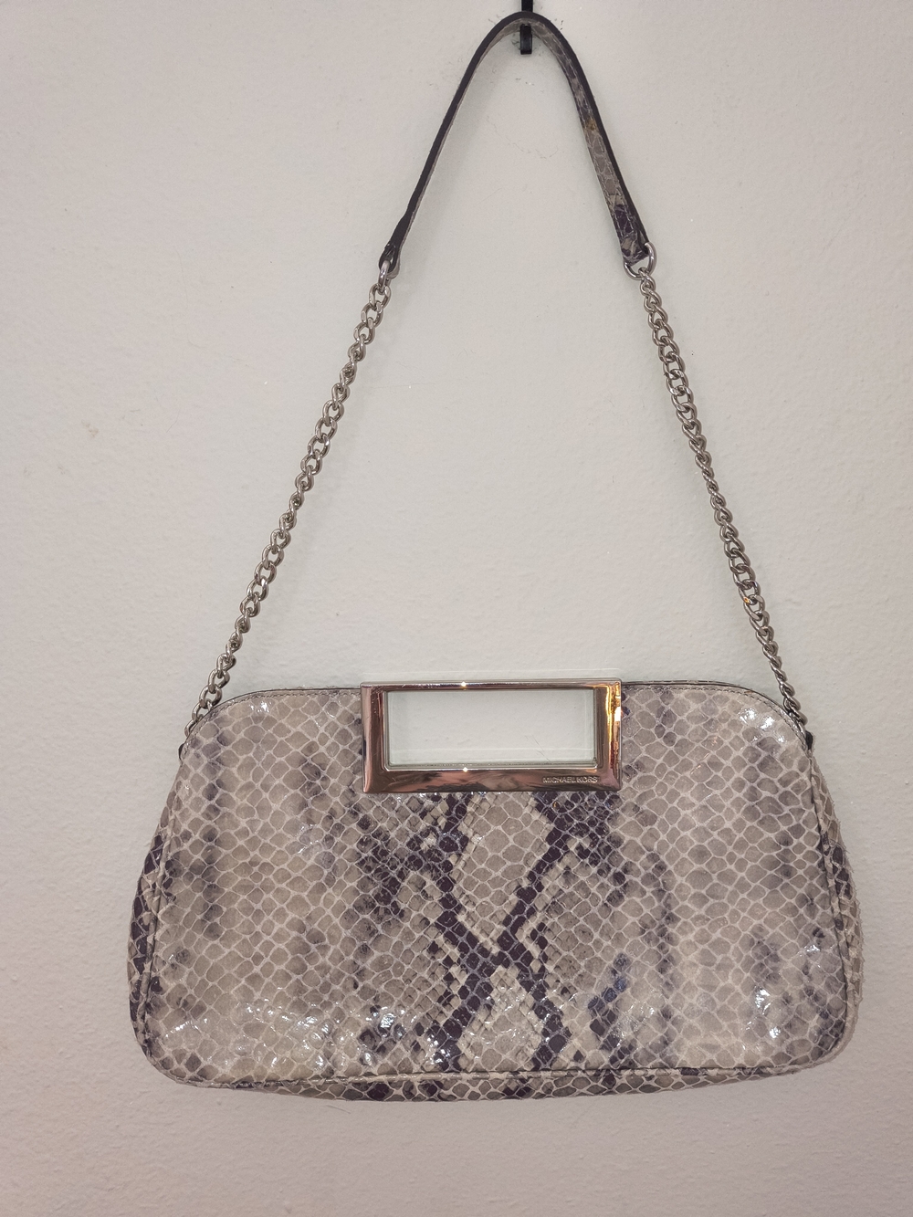 Michael Kors Snakeskin Print Frame Clutch Chain Shoulder Bag Y2K